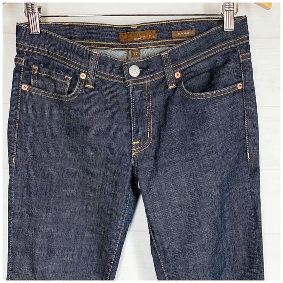FOSSIL Jeans Size 27 Slim Boot Cut Dark Blue Denim Stretch Low Rise Nice! - Picture 3 of 12